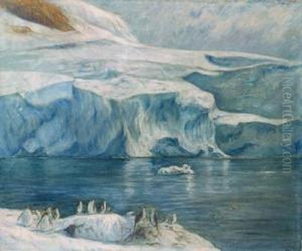 Ice Cliffs Of A Glacier, Antarctica Oil Painting by Frank Wilbert Stokes