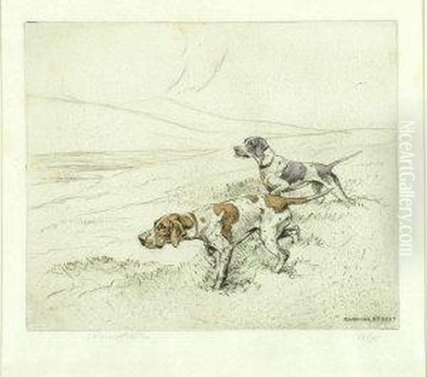Two Pointers On A Moor - 
Coloured Etching, Signed Proof, No. 14 From An Edition Limited To 75. Oil Painting by George Vernon Stokes