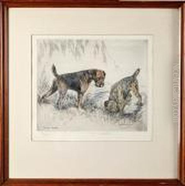 Terriers By A Pool Oil Painting by George Vernon Stokes