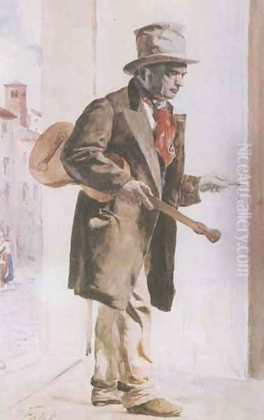 Man with a Guitar Oil Painting by Julian Falat