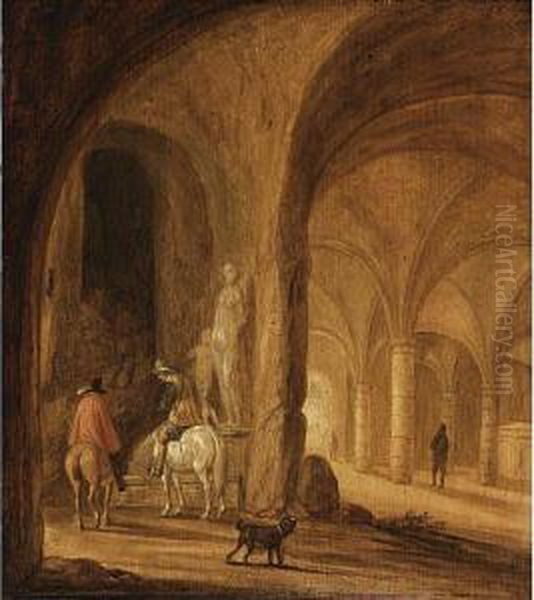 Horsemen Near A Church Entrance Oil Painting by Dirck Willemsz. Stoop