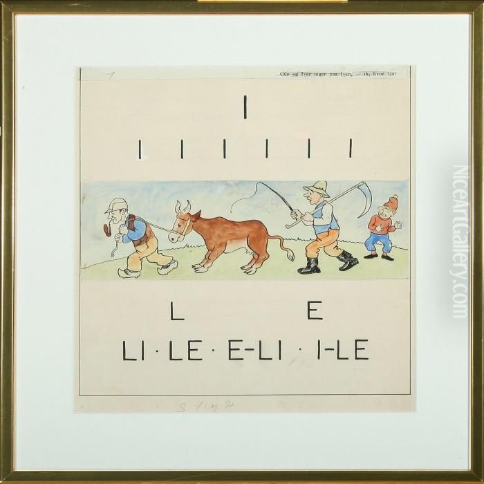 A Sketch To Ole Boles Abc Oil Painting by Robert Storm Petersen