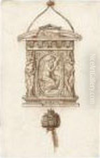Design For A Mirror With An 
Allegorical Figure Of Prudence, And Aseparate Study Of A Handle Oil Painting by Jacopo Strada