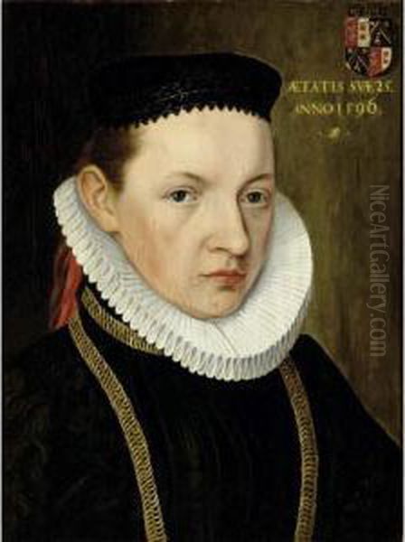 A Portrait Of A Young Gentleman,
 Aged 25, Bust Length, Wearing A Black Coat With A White Collar And A 
Black Hat; A Portrait Of A Gentleman, Bust Length, Wearing A Black Coat 
And A Mill Stone Collar Oil Painting by Lorenz Strauch