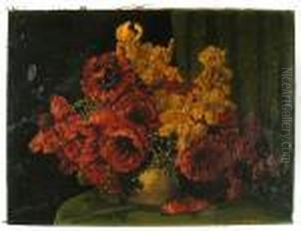 A Still Life With Poppies Oil Painting by Max Theodor Streckenbach
