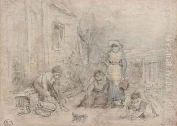 The cottage door Oil Painting by Myles Birket Foster