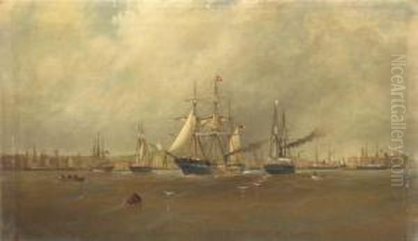 Philadelphia Waterfront, 1860, 
Alexander Charles Stuart As Surgeonon The U.s.f. Frigate Cumberland Oil Painting by Alexander Charles Stuart