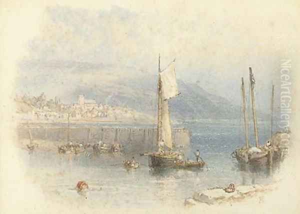 Lyme Regis from the Cobb Oil Painting by Myles Birket Foster