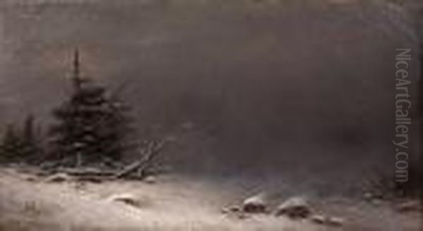 First Snow Storm At The Base Oil Painting by James Everett Stuart