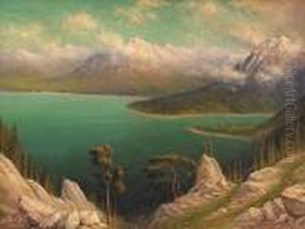 A View Of Emerald Bay From 
Rubicon Point With Mt. Tallac In The Distance, Lake Tahoe (no. 1909), 
1914 Oil Painting by James Everett Stuart