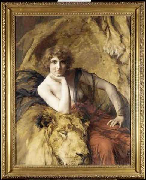 Woman with a lion Oil Painting by Friant Emile