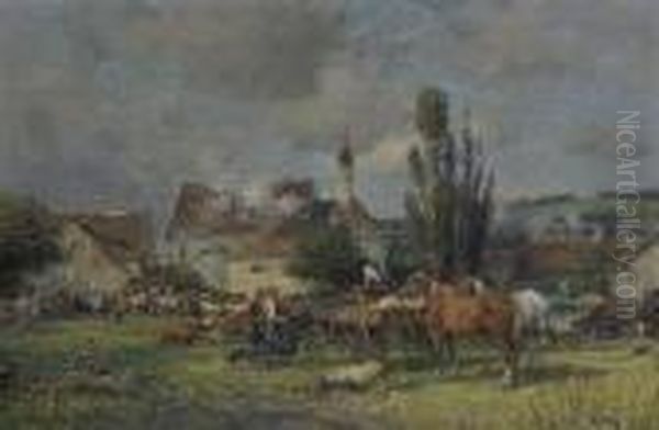 Viehmarkt Vor Der Stadt
 (beilngries). Oil Painting by Karl Stuhlmuller