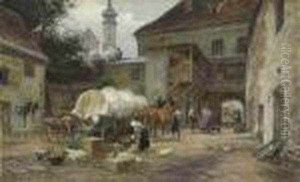 Markttag Im Dachauer Land -
 Gemusebauern Mit Ihrem Pferdewagen Oil Painting by Karl Stuhlmuller
