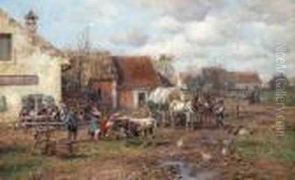 Rast Vor Der
 Dorfwirtschaft. Oil Painting by Karl Stuhlmuller