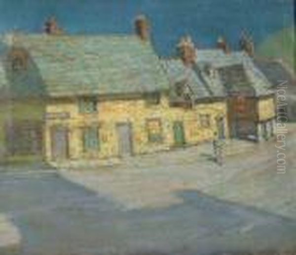 Corfe Village By Moonlight Oil Painting by Alick Riddell Sturrock