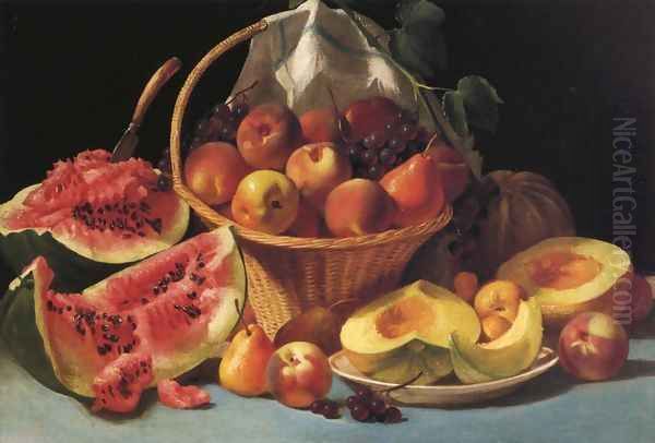 Still Life with Melons, Peaches and Grapes Oil Painting by John Defett Francis