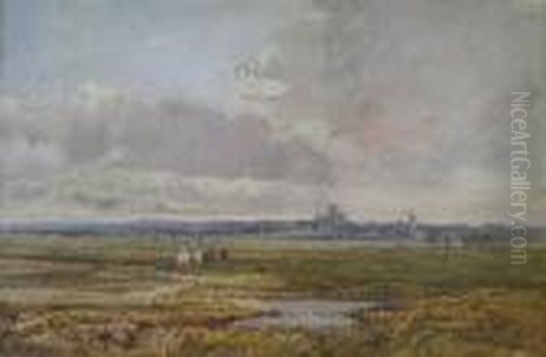 Landscape Withfigure And Cattle Oil Painting by Arthur Suker