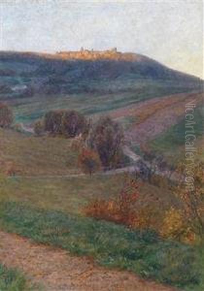 Landscape With Village On A Hill Oil Painting by Max Suppantschitsch