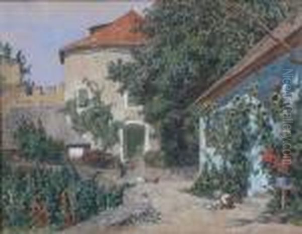 A Sunlit Courtyard Oil Painting by Max Suppantschitsch