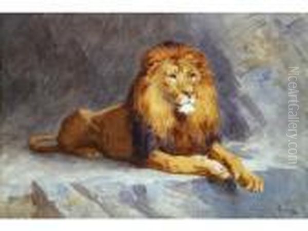 Tigre Couche Et Lion Couche Oil Painting by Gustave Surand