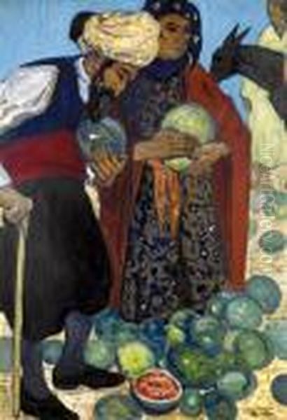 Couple De Juifs De Tlemcen Achetant Des Pasteques Oil Painting by Andre Sureda
