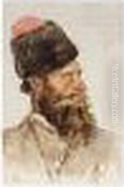 Vasili , Portrait Of Leon 
Voinov, Don Cossack, Signed, Dated 93 And Titled, Watercolour, 24.5 X 
16.5 Cm.; 9 1/2 X 6 1/2 In Oil Painting by Vasilij Ivanovic Surikov