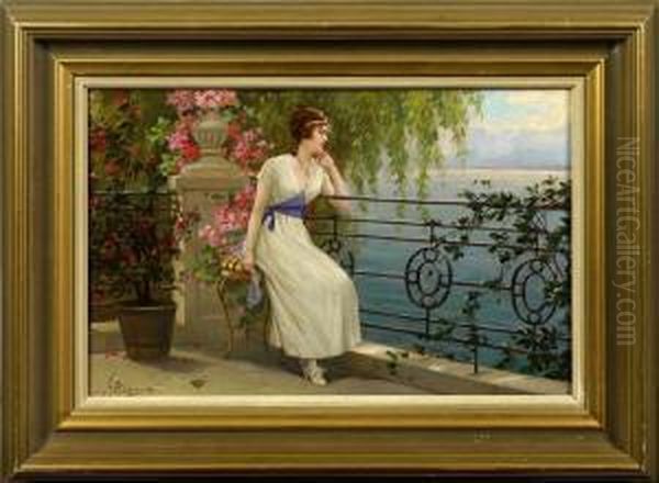 Madchen Am Seeufer Oil Painting by Josef Johann Suss