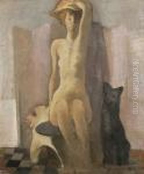 Frantisek - Zensky Akt Se Psem Oil Painting by Frantisek Susser