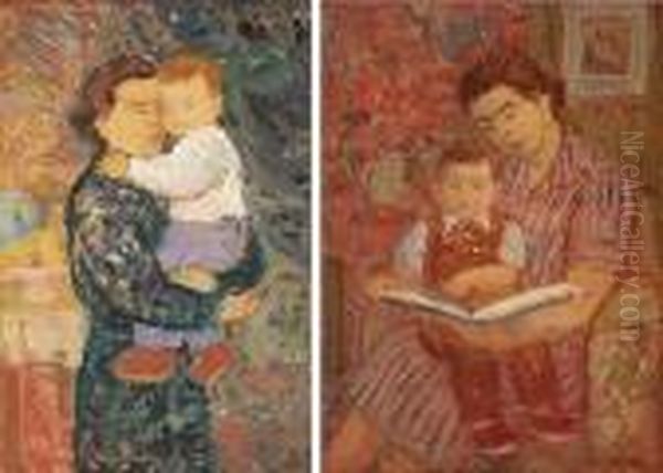 Macierzynstwo - Dyptyk Oil Painting by Janina Sussle-Muszkietowa