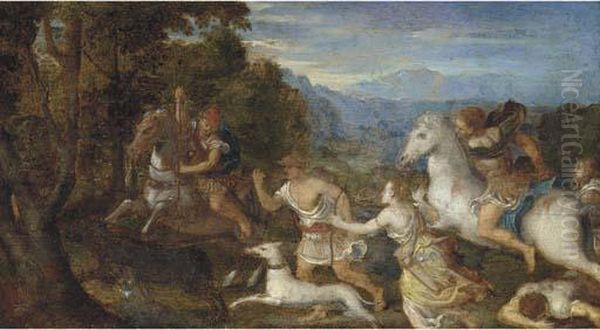 A Boor Hunt Oil Painting by Lambert Sustris