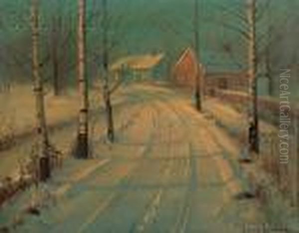 Country Road In Winter Oil Painting by Svend Rasmussen Svendsen