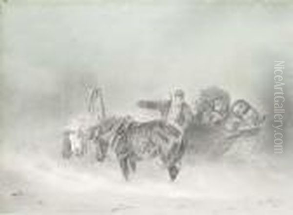 Winter Troika In A Snowstorm Oil Painting by Nikolai Egorovich Sverchkov