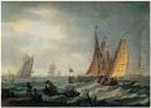 Marine Aux Abords D'une Ville Hollandaise Oil Painting by Frans Swagers