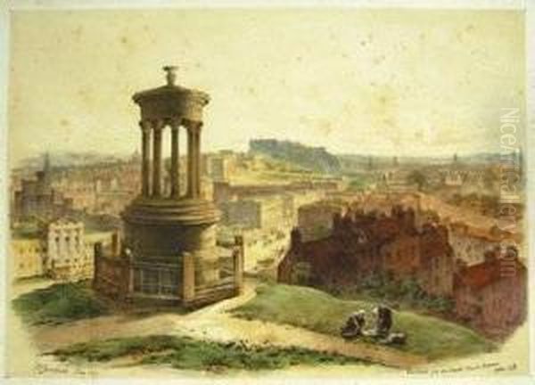 Swarbreck (samuel Dunkinfield) 
Edinburgh From Above Dugald Stuart's Monument, Calton Hill; North 
Bridge, Edinburgh; Jail Governor's House, Edinburgh Oil Painting by Samuel Dukinfield Swarbreck