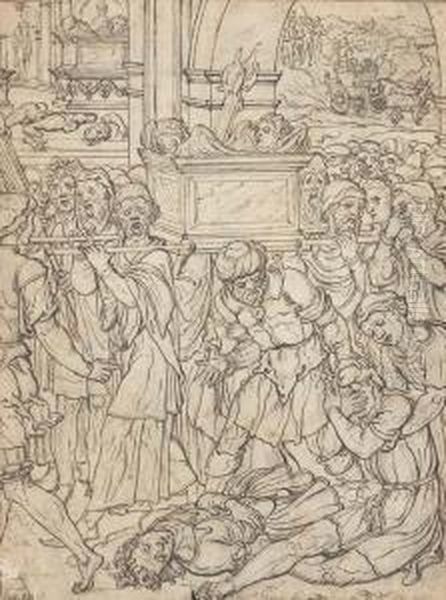 The Arch At The Philistines (1 Samuel 4-6) Oil Painting by Jan Swart Van Groningen