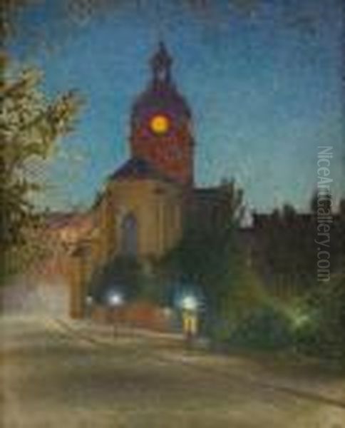 Jakobs Kyrka I Skymning - Motiv Fran Stockholm Oil Painting by Pelle Swedlund