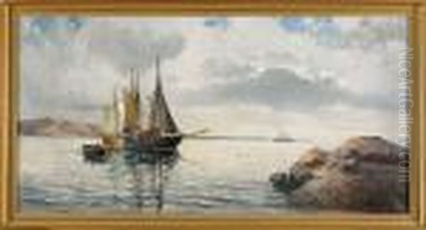 Marint Motiv, Signerad C F Svensson Oil Painting by Christian Fredrik Swensson