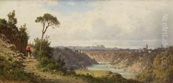 Spazierganger Am Hochufer Der
 Isar. Oil Painting by Aleksander Swieszewski