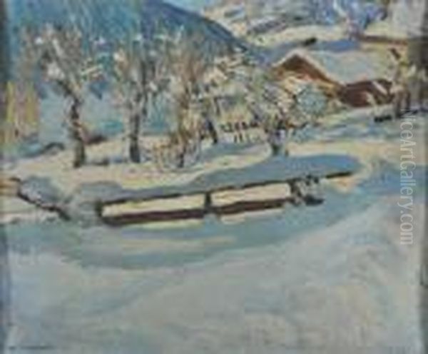 Paysage De Neige Oil Painting by Alfred Swieykowski