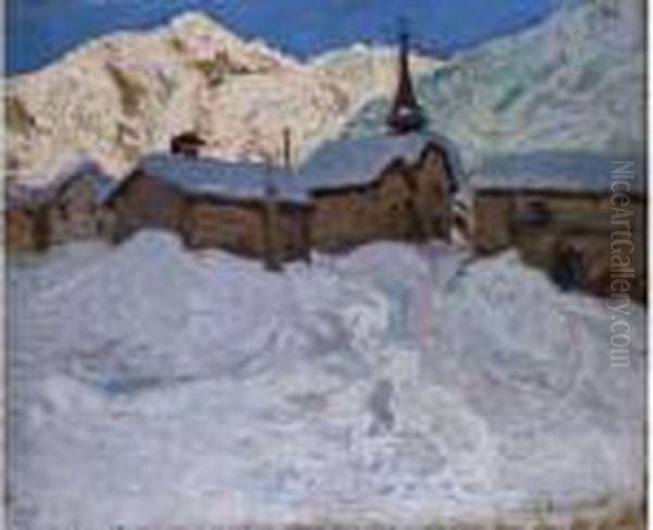 Dorf Im Schnee Oil Painting by Alfred Swieykowski