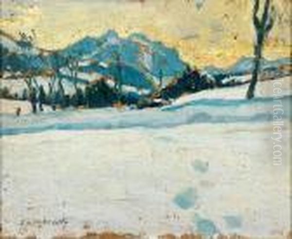 Paysage Enneige Oil Painting by Alfred Swieykowski