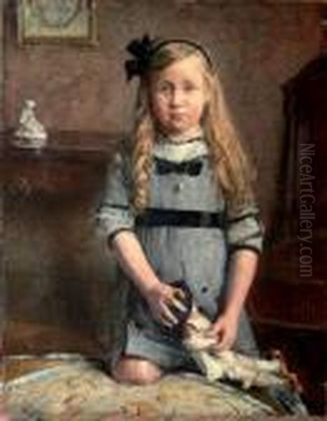 Fillette A La Poupee Oil Painting by Alfred Swieykowski