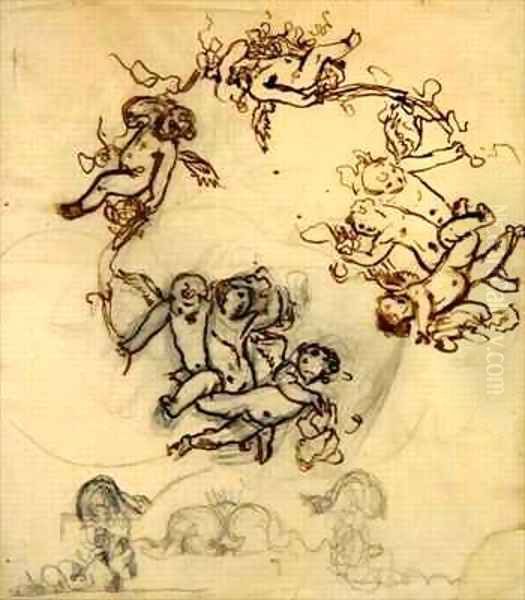 Putti Oil Painting by Gabriel Joseph Marie Augustin Ferrier