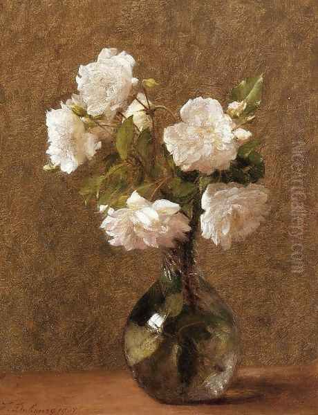 White Roses in a Vase Oil Painting by Victoria Dubourg