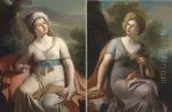 A Sibyl Seated In A Landscape 
Holding A Quill And Paper; And Asibyl Seated In A Landscape Holding A 
Scroll Oil Painting by Jean-Joseph Taillasson