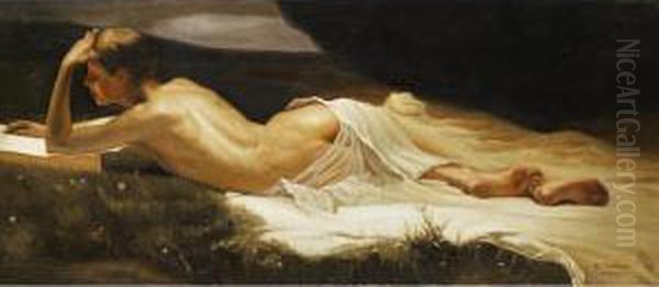 Frauenakt In Landschaft Oil Painting by Cesare Tallone