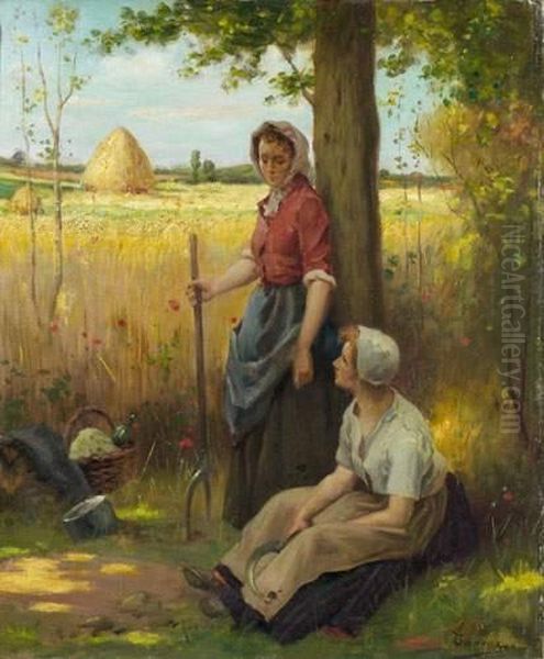 Le Repos Des Faneuses Oil Painting by Henri Adriene Tanoux