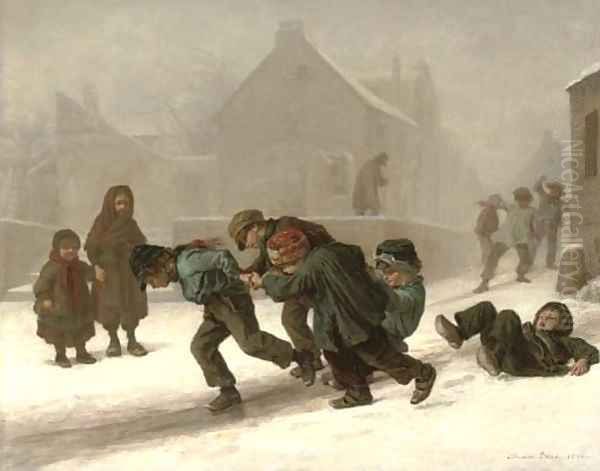 Fun in the snow Oil Painting by Edouard Frere