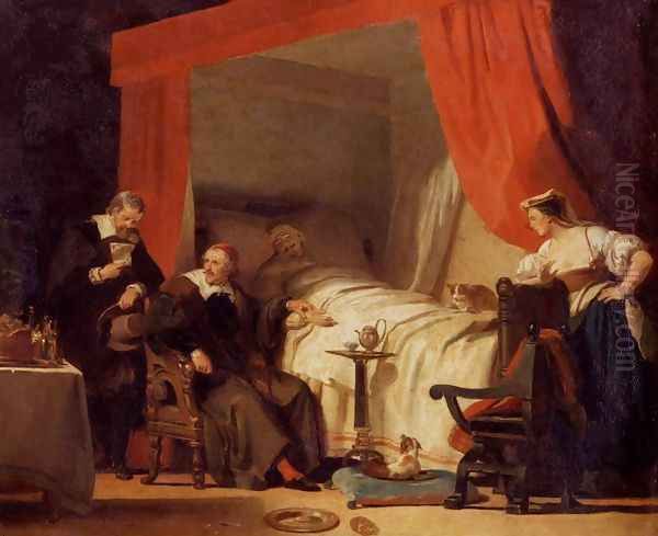 Cardinal Mazarin at the Deathbed of Eustache Le Sueur Oil Painting by Alexandre Evariste Fragonard
