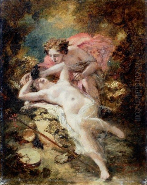 Bacchus Et Erigone Sur Sa Toile D'origine Oil Painting by Octave Tassaert